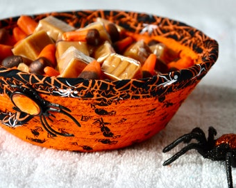 Halloween Candy Dish, Spider Fabric Basket, Gift Basket, Fall Key Bowl, Cute Desk Basket, Ring Dish, Change Coin Holder, Small Rope Bowl