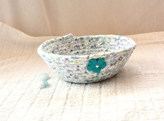 Handmade Pastel Ring Dish, 1 Spring Floral Candy Dish, Soft Teal Change Holder