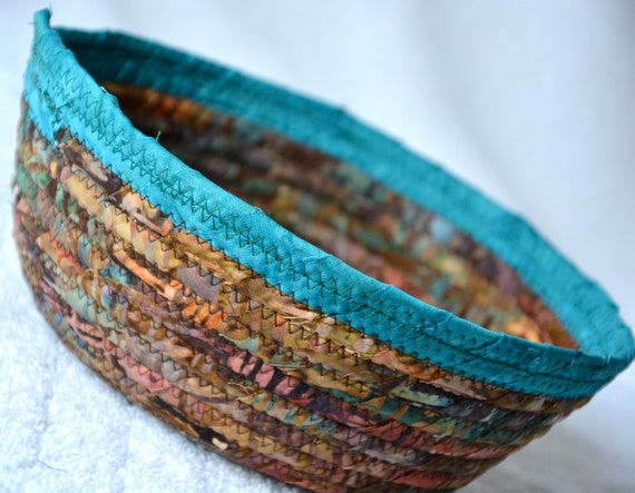 Rustic Turquoise Basket, Handmade Key Bowl, Beautiful Teal Batik Basket, Bali Fabric Bowl, Country Fruit Bowl, Father's Day Gift