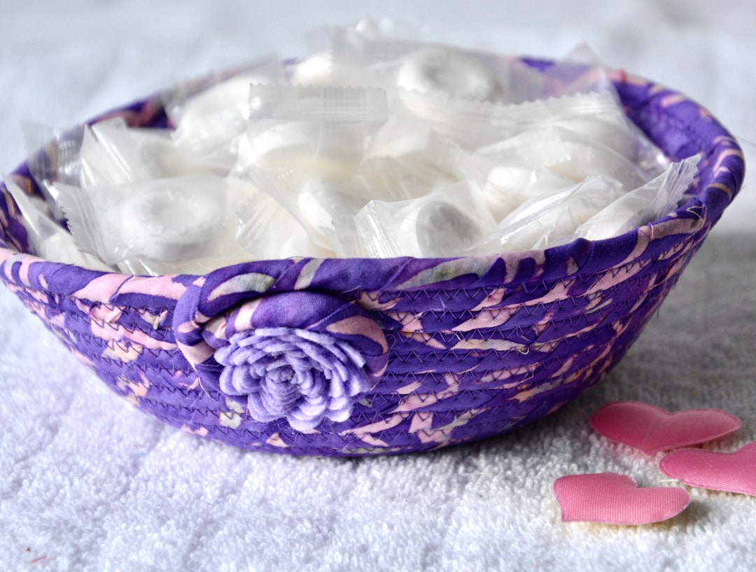 Pastel Purple Candy Dish, 1 Handmade Batik Fabric Bowl, Key Dish, Ring Tray, Unique Gift Basket