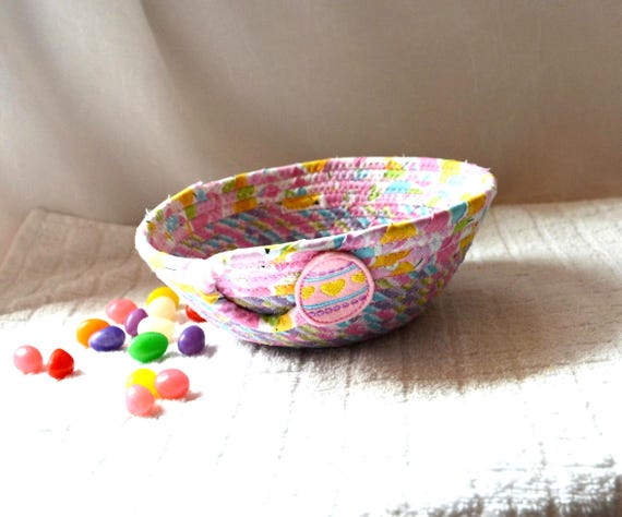 Handmade Easter Candy Bowl, Jelly Bean Holder, Spring Decor Basket, Trinket Dish