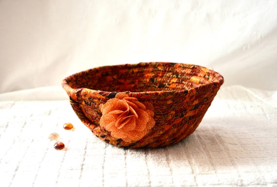 Fall Candy Bowl, 1 Country Autumn Key Basket, Office Clip Holder, Fall Change Coin Bowl, Quilted Fabric Rope Basket, Fall Gift Basket