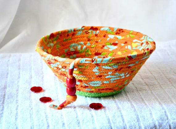 Whimsical Candy Bowl, Fun Colorful Basket, 1 Handmade Bread Basket, Napkin Holder, Fruit Bowl, Coiled Fabric Rope Basket,  Gift for her