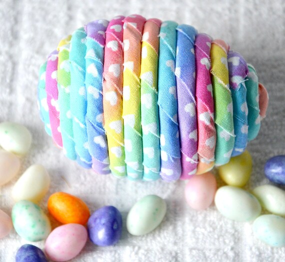 Easter Egg Hunt Toy, Whimsical Heart Ornament, 1 Handmade Coiled Rainbow Fabric Easter Egg