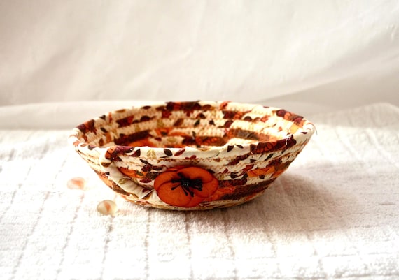 Fall Candy Bowl, 1 Autumn Key Holder, Office Clip Holder, Country Change Coin Bowl, Fall Quilted Fabric Rope Basket, Earth Tone Gift Basket
