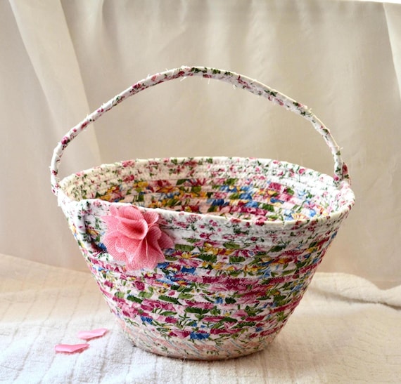 Handmade Floral Easter Basket: Shabby Chic Decor, Easter Egg Hunt Tote Bag