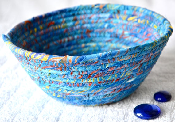 Blue Batik Bowl, Handmade Fabric Basket, Decorative Entryway Key Bowl, Lovely Gift Basket, Napkin Holder, Bread Basket, Mail Bin