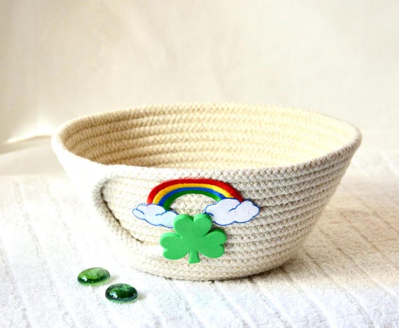 St. Patrick's Day Candy Dish, Rainbow Key Basket, Minimalist Potpourri Bowl, Handmade Gift Basket, Cute Irish Shamrock Desk Bowl