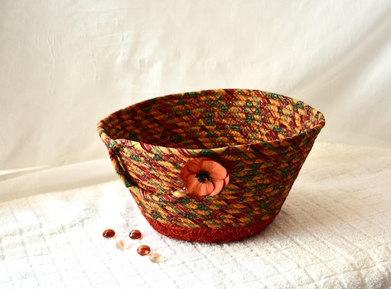 Decorative Fall Bowl, Autumn Cottage Napkin Basket, Country Fruit Bowl, Handmade Bread Basket, Fall Gift Basket, Gift for her women