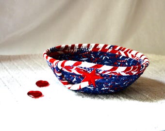 Handmade Patriotic Fabric Bowl: Red White Blue Star Candy Dish Catchall