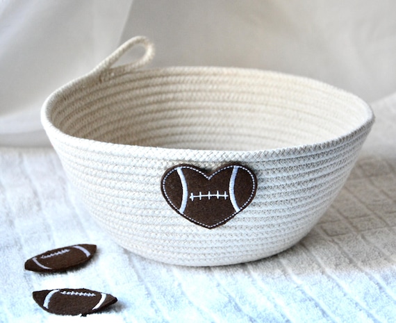 Fall Football Basket, Fun Football Party Chip Bowl, 1 Handmade Rope Bowl, Sport Bar Bowl, Napkin Holder, Gift for him, Tailgate Gift Basket