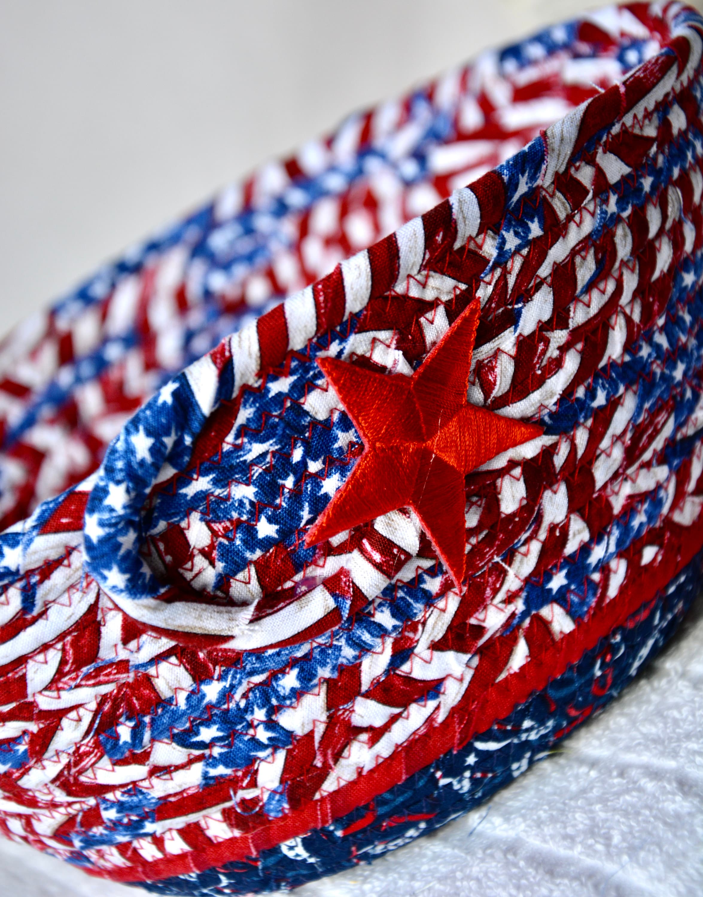 July 4th Patriotic Basket, Blue Picnic Basket, Handmade Napkin Holder, 4th  of July Gift Basket, American Flag Fruit Bowl, Fabric Rope Bowl