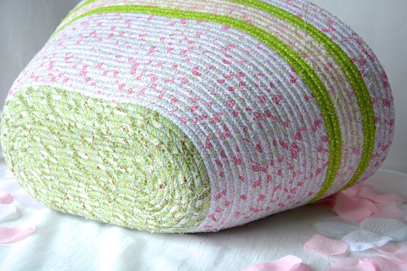 Handmade Quilted Basket Decorative Pink Floral Beach Bag Shabby Chic Tote Bag Handled Picnic Basket Baby Shower Gift