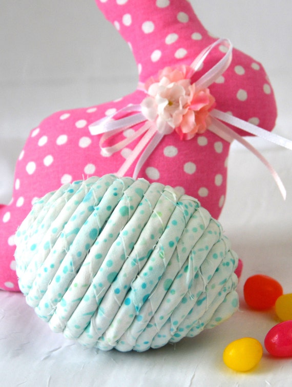 Pastel Easter Egg Ornament, 1 Handmade Blue Batik Fabric Egg, Easter Egg Hunt Toy