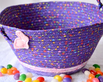 Purpe Girl Easter Basket, Handmade Easter Candy Bucket, Spring Easter Tote, Easter Decoration, Unique Easter Egg Hunt Tote Bag