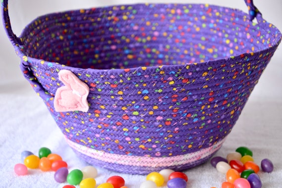 Purpe Girl Easter Basket, Handmade Easter Candy Bucket, Spring Easter Tote, Easter Decoration, Unique Easter Egg Hunt Tote Bag