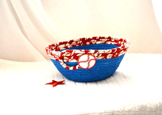 Handmade Baseball Fabric Basket: Red White Blue World Series Decor