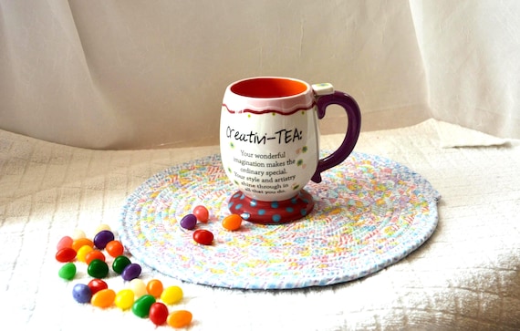 Easter Pastel Trivet: 1 handmade Fabric Potholder, Pink and Blue Table Mat
