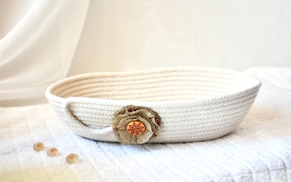 Clothesline Rope Basket, 1 Country Eyeglass Tray, Rustic Key Holder, Handmade Ring Bowl, Farmhouse Basket, Minimalist Oval Bowl
