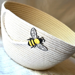 Handmade Sourdough Proofing Basket, Decorative Rope Bowl with Bee Accent, Farmhouse Country Decor