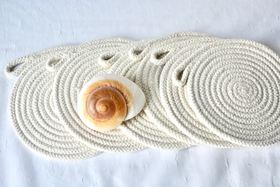 Nautical Rope Coasters, Minimalist Beach Coasters, 6 Handmade Hot Pads, Country Cottage Mug Rugs, Farm Table Mats, Table Mats, Potholders