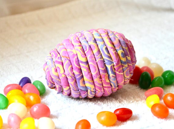 Pink Batik Fabric Easter Egg Ornament, 1 Handmade Coiled Egg Decoration, Easter Egg Hunt Toy