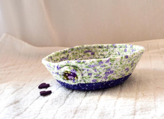 Handmade Shabby Chic Floral Basket, Purple Valentine Candy Dish, Spring decor bowl
