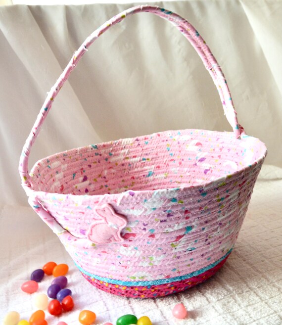 Pink Easter Basket, Baby Girl Easter Bucket, Handmade Easter Egg Hunt Tote Bag