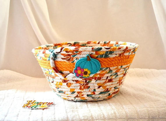 Fall Table Bowl, Autumn Pumpkin Basket, 1 Handmade Bread Basket, Orange Napkin Holder