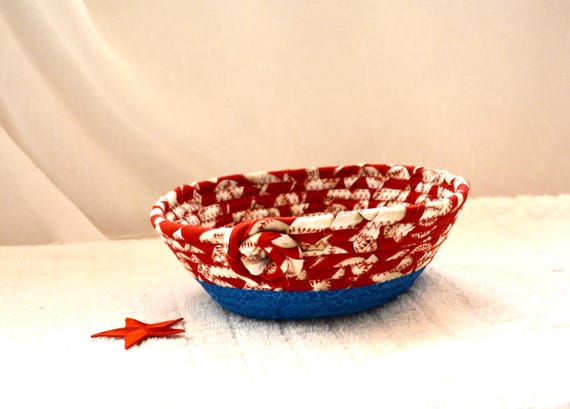 Handmade Baseball Fabric Basket: Red White Blue World Series Decor