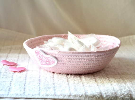 Valentine's Day Pink Heart Candy Dish, Unique Handmade Pink Key Basket