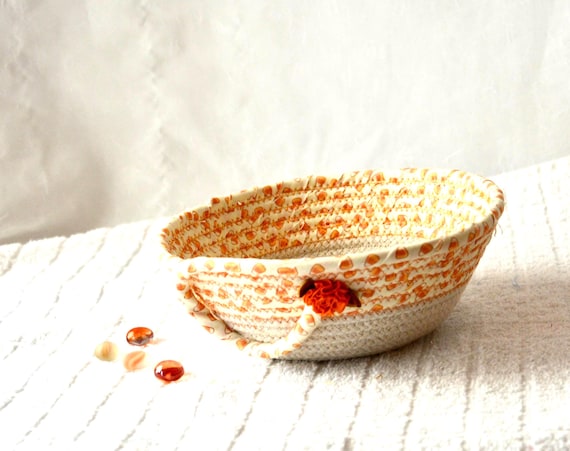 Fall Candy Corn Bowl, Candy Dish, 1 Handmade Rope Basket, Hand Coiled Fabric Basket