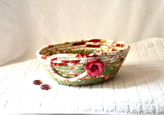 Handmade Shabby Chic Basket: Victorian Rose  Fabric Bowl, Mother's Day Gift
