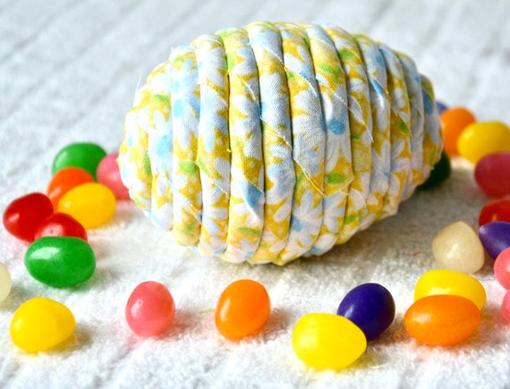 Yellow Easter Egg Ornament, 1 Handmade Easter Egg Decoration, Spring Bowl Filler, Easter Egg Hunt Toy, Hand Coiled Fabric Easter Egg