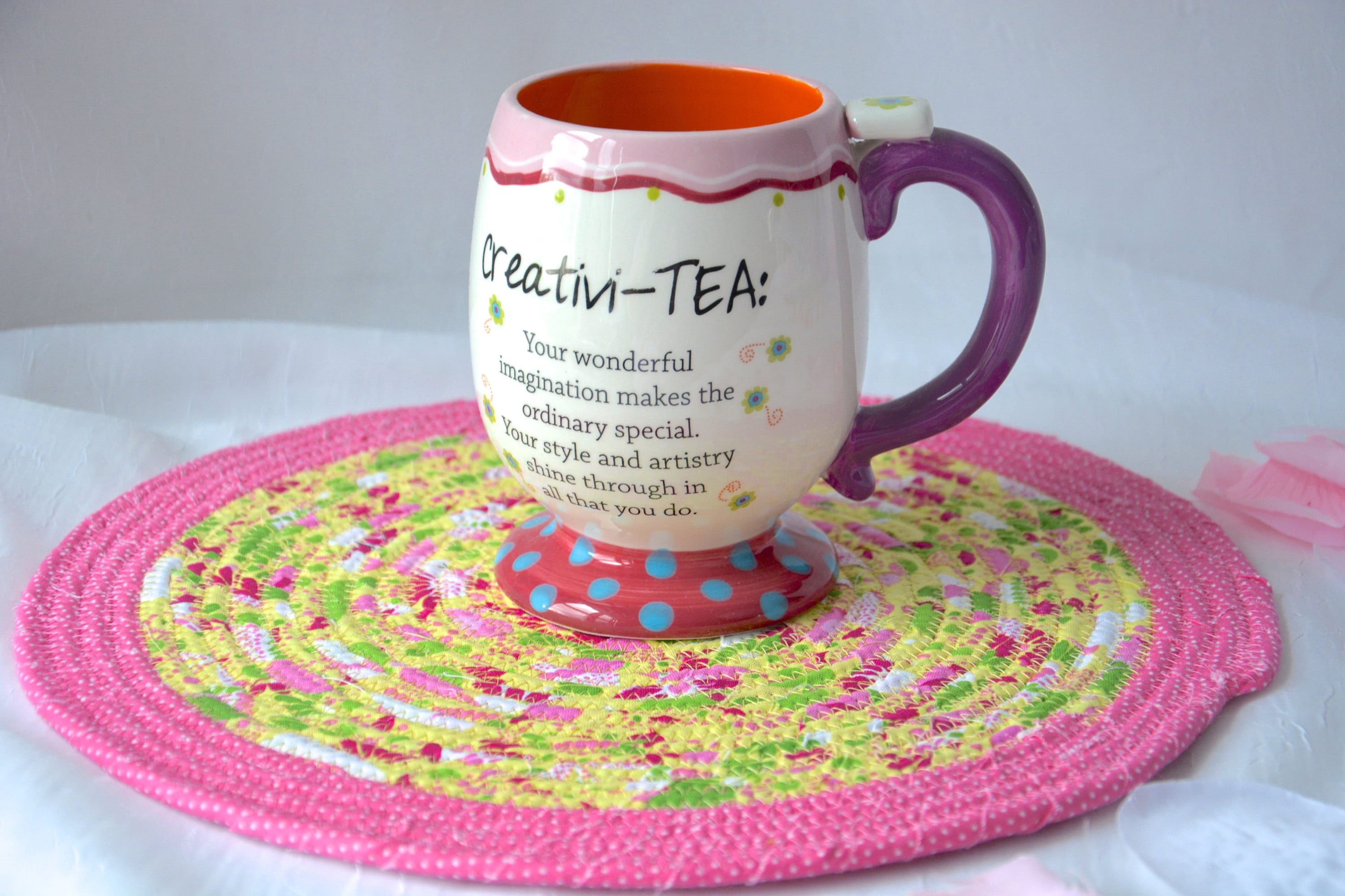 Spring Place Mat, 11 Handmade Coiled Hot Pad, Lovely Pink Table Mat