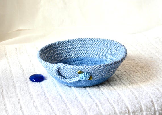 Handmade Blue Fabric Bowl: Summer Picnic Basket, Key/Candy Dish