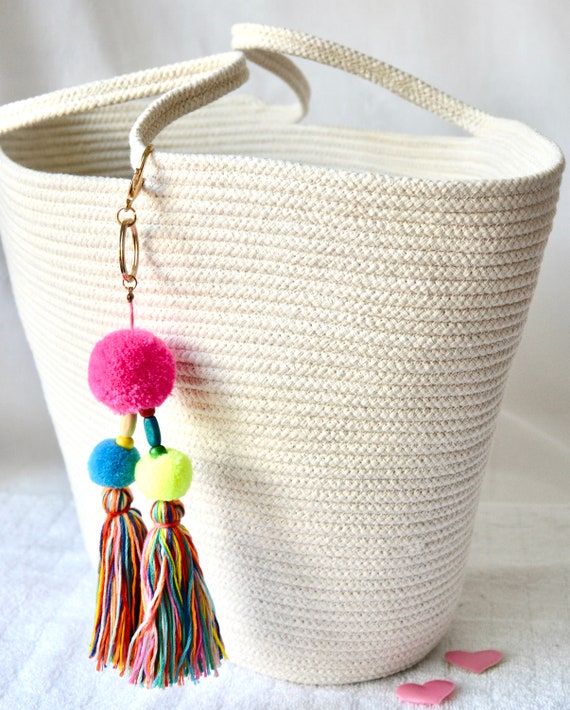Summer Picnic Basket, Nautical Rope Tote Bag, Beach Bag, Minimalist Basket, Country Chic Tote Bag, Handmade Rope Handbag, Clothesline Basket