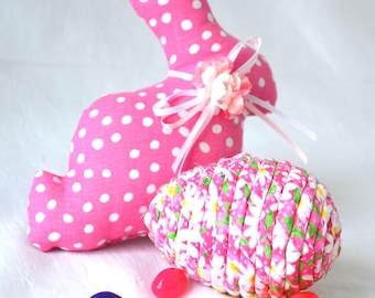 Handmade Shabby Chic Egg Ornament: Decorative Pink Floral Fabric Egg