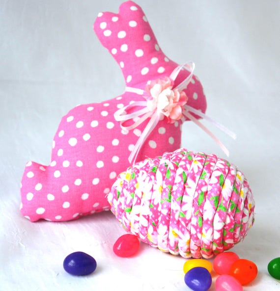 Handmade Pink Daisy Easter Egg Ornament: Shabby Chic Fabric Decoration