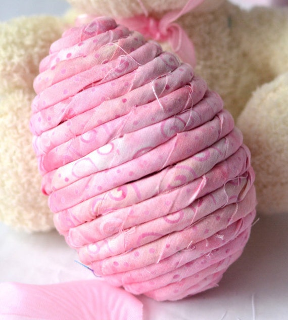 Pink Easter Egg Ornament, 1 Handmade Easter Egg Decoration, Easter Bowl Filler, Hand Coiled Batik Fabric Easter Egg, Pastel Egg Home Decor