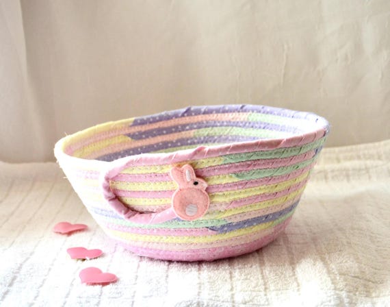 Pastel Easter Basket, Cute Candy Bucket, Handmade Baby Girl Room Toy Organizer