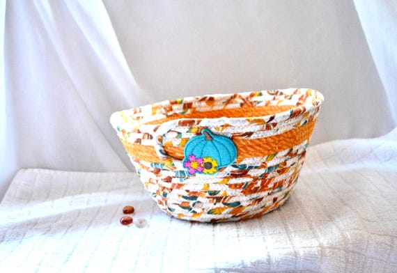 Thanksgiving Fall Pumpkin Bowl: Handmade Fabric Rope Basket