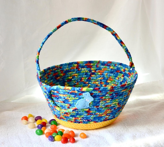 Boy Easter Basket, Handmade Easter Candy Bucket, Easter Decoration, Blue Easter Egg Hunt Tote Bag, Boy Room Toy Organizer, Free Name Tag