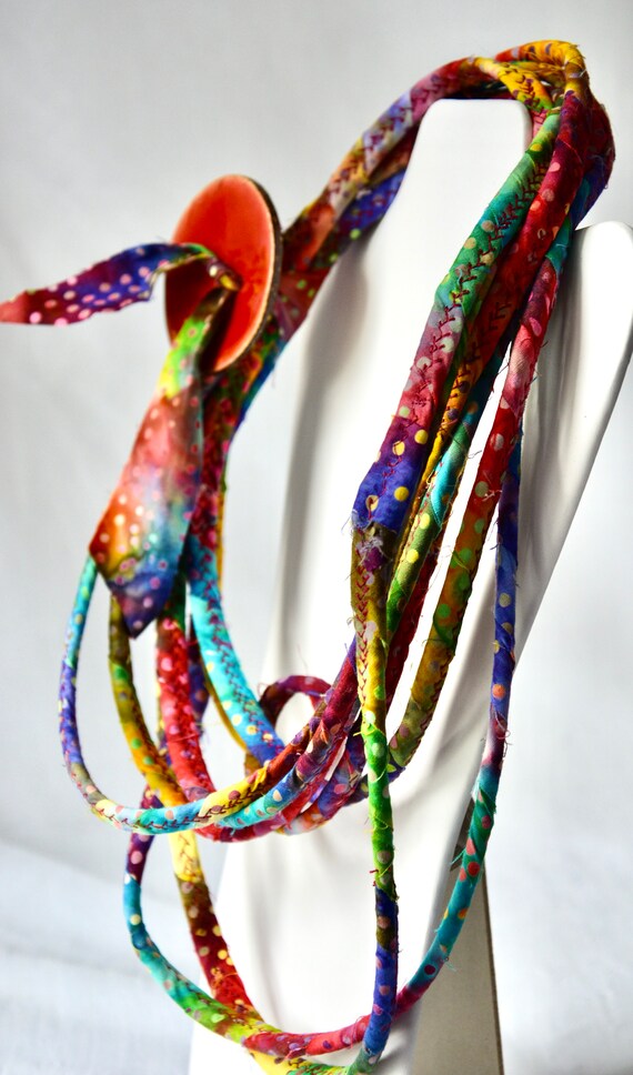Mother Birthday Gift, Handmade Artisan Fabric Necklace, Lovely Infinity Necklace, Unique Batik Fiber Jewelry, Boho Multi Strand Necklace,
