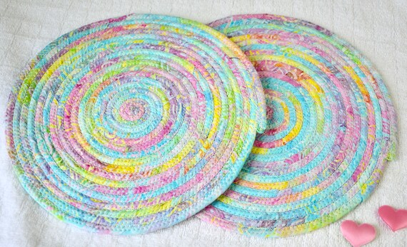 Easter Place Mats, 2 Lovely Spring Trivets, Quilted Hot Pads, Mug Rugs, Potholders, Batik Fabric Table Toppers, Table Runner