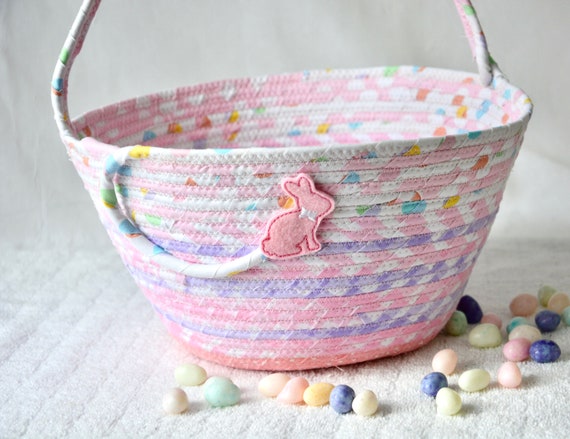 Girl Easter Basket, Easter Egg Hunt Tote Bag, Pastel Easter Bucket, Handmade Baby Toy Holder, Cute Spring Decoration, Free Name Tag