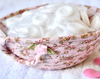 Shabby Chic Ring Basket, Handmade Key Bowl, Pink Candy Dish, Victorian Rose Desk Accessory, Potpourri Basket, Get Well Gift Basket