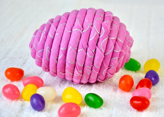 Hot Pink Easter Egg, 1 Handmade Fabric Easter Egg, Fun Easter Egg Hunt Egg, Berry Coiled Art Egg, Easter basket filler