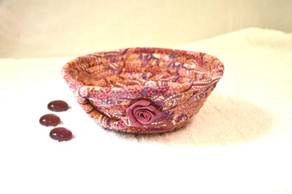 French Shabby Chic Basket, Handmade Pink Key Bowl, Desk Accessory, Mauve Gift Basket, Ring Dish, Dresser Key Tray, Pretty Potpourri Bowl