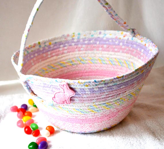 Girl Easter Basket, Easter Egg Hunt Tote Bag, Pastel Easter Bucket, Handmade Baby Toy Holder, Cute Spring Decoration, Free Name Tag